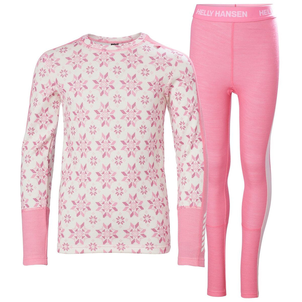 Helly Hansen Juniorské termoprádlo JR Graphic Lifa Merino set - sugar pink snowflake aop